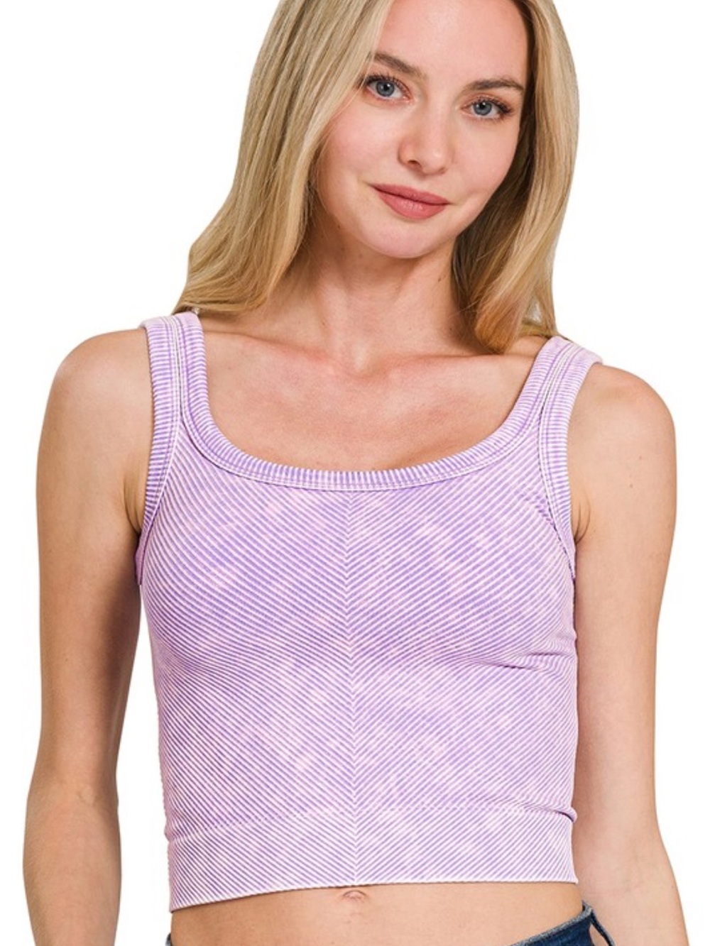 Women’s Lilac Ribbed Square-Neck Tank Top